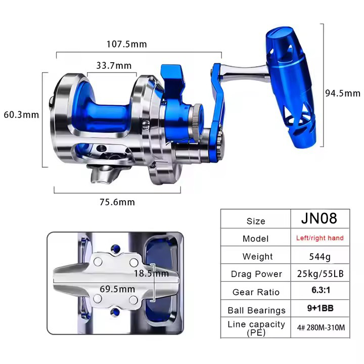 Todo o metal 9 + 1bb cnc carre - Trolling Reel avaliação e preço