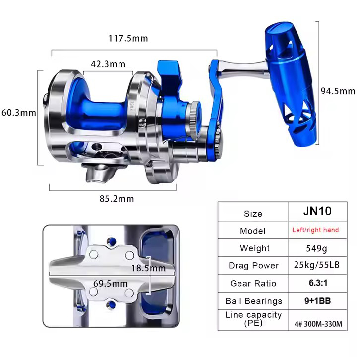 Todo o metal 9 + 1bb cnc carre - Trolling Reel avaliação e preço